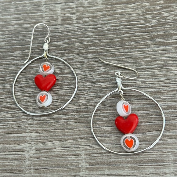 Silver Heart Hoop Earrings - Picture 8 of 12